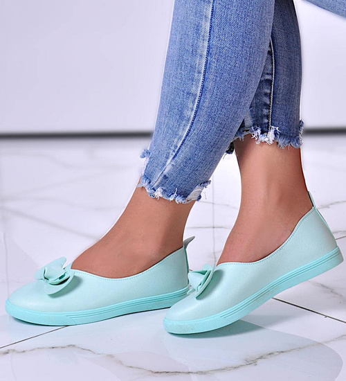 Zielone wkładane trampki slip on z kokardą /G3-2 10838 S190/