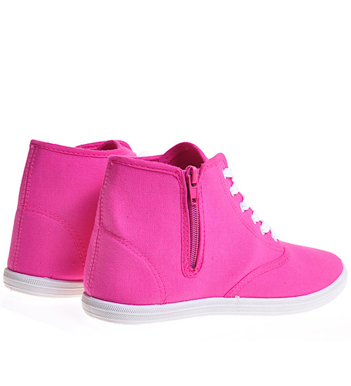 Wysokie damskie tenisówki z tkaniny Fuksja /C6-2 12355 T444/