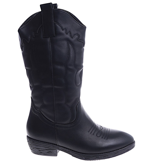 Damskie czarne kowbojki ocieplane na niskim obcasie /F3-2 14818 S296/