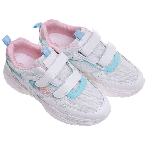 Buty sportowe na rzepy z pastelowymi wstawkami /A7-1 18838 T266/