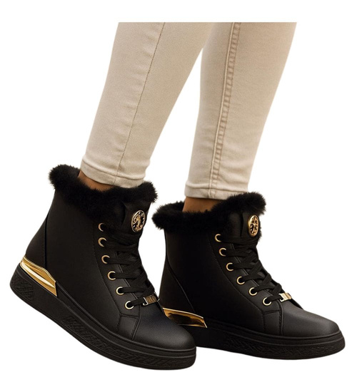 Czarne zimowe trampki z kożuszkiem /E9-1 18429 T411/