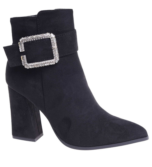 Czarne klasyczne botki damskie na obcasie /A10-1 18342 T381/