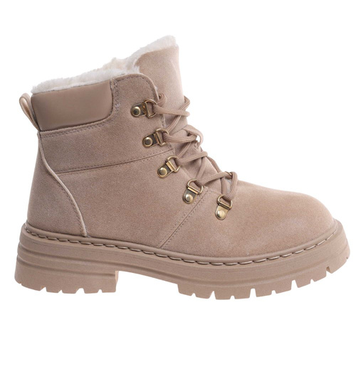 Zimowe botki trapery z futerkiem Beżowe /C4-1 18424 T347/