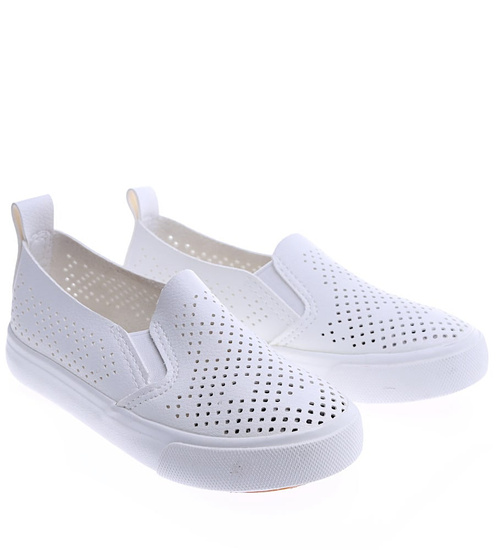 Ażurowe wsuwane trampki slip on Białe /A2-2 13764 T122/