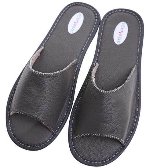 Czarne klapki z naturalnej skóry Premium /D5-1 11323 S199/