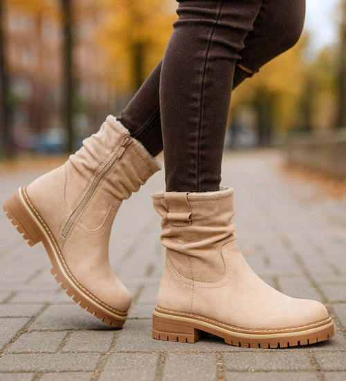 Zimowe botki saszki z ociepleniem Beżowe /B6-1 18546 G388/