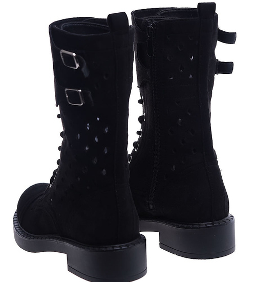 Ażurowe czarne botki trapery /D7-3 13431 S690/