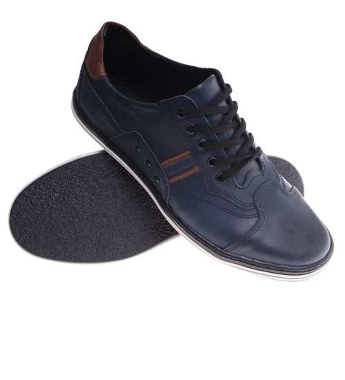 Męskie granatowe półbuty ze skóry naturalnej ost457