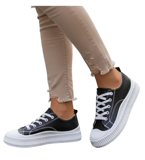 Czarne wiązane trampki creepersy /A5-2 12278 S293/