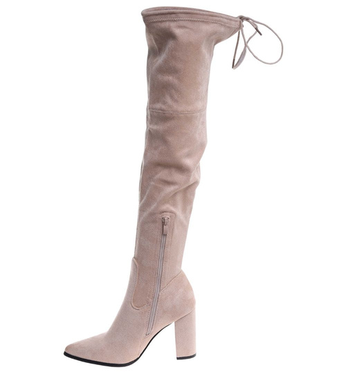 Beżowe wysokie kozaki muszkieterki na obcasie /A4-3 18383 W484/