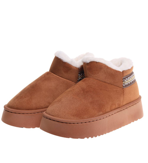 Krótkie kozaki śniegowce karmelowe ocieplane /D3-1 18420 T266/