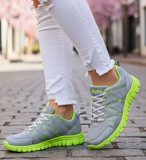 Sznurowane buty sportowe damskie Szare /G12-2 14798 S203/