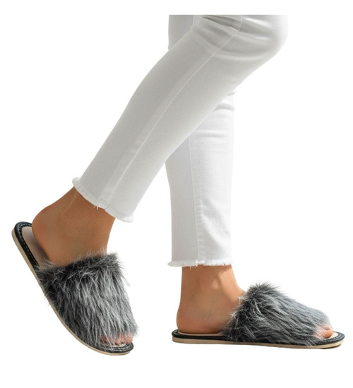 Dziecięce domowe klapki z futerkiem Szare /F10-1 6050 S182/