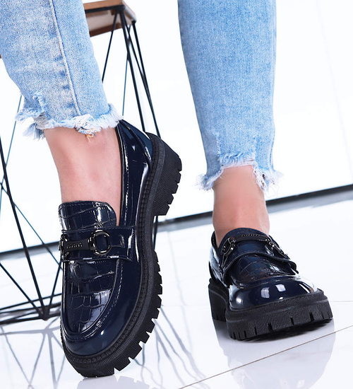 Wiosenne granatowe loafersy na platformie /G1-3 15445 T389/