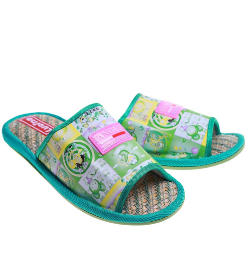 Zielone materiałowe kapcie damskie /G8-1 17592 T2-5/