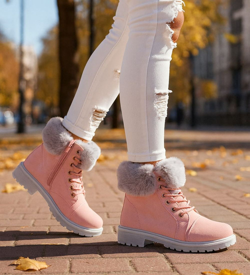 Zimowe botki trapery z futerkiem Różowe /C1-2 18279 T244/