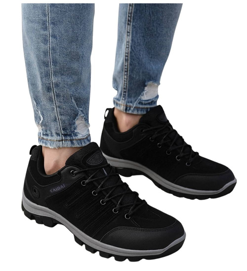 Sznurowane czarne męskie buty trekkingowe /F3-1 18103 S396/