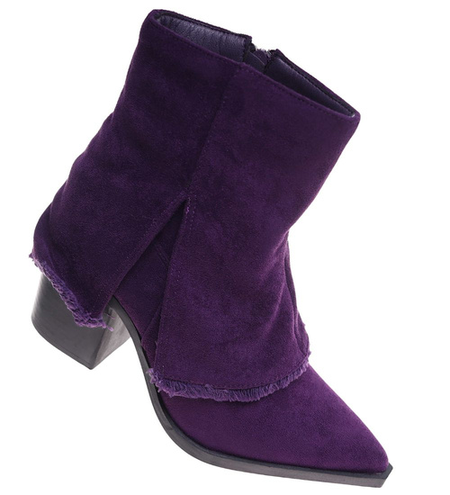 Fioletowe botki damskie na obcasie słupku /G2-2 18218 W234/