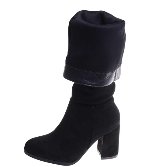 Czarne zamszowe kozaki na obcasie /D8-3 18296 W582/