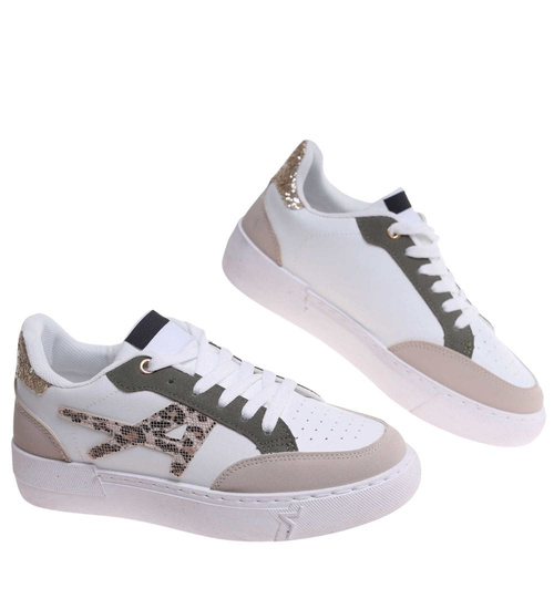 Trampki damskie sznurowane biało zielone /J4-4 H2 18481 W16-6/