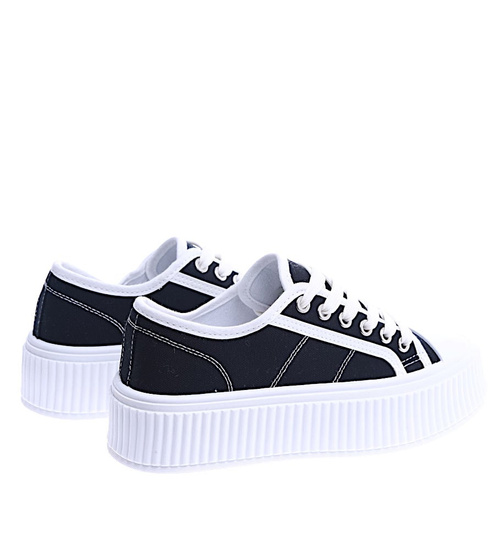 Czarne damskie trampki na platformie /E3-3 13793 S296/