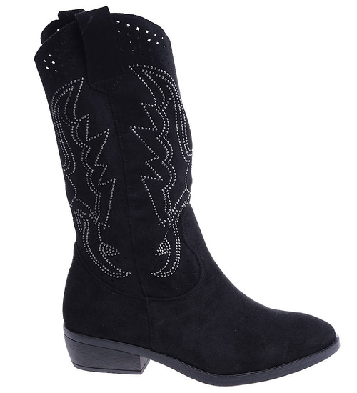 Ażurowe czarne kozaki kowbojki /B1-3 14759 T690/