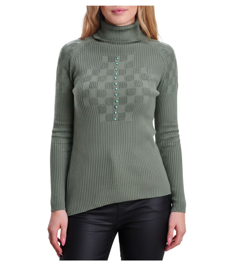 Oliwkowo zielony damski golf z guziczkami /D1-1 UB380 T197/