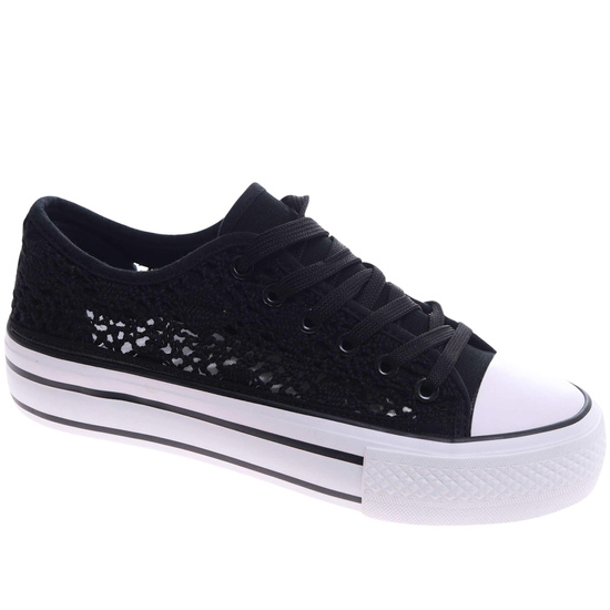 Koronkowe czarne trampki damskie na platformie /E9-2 17466 H2 G230/