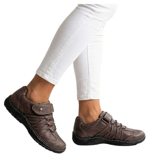 Jasno brązowe półbuty damskie na rzep /F3-2 14657 T189/