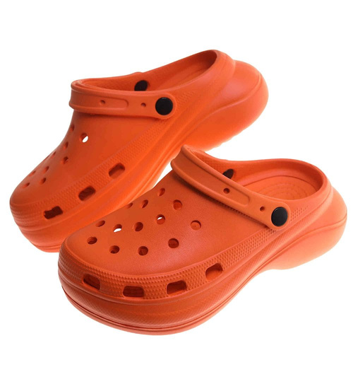 Pomarańczowe klapki na koturnie wodoodporne /H2 17858 G008/