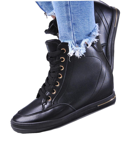 Czarne sneakersy damskie na koturnie /G6-2 12819 T796/