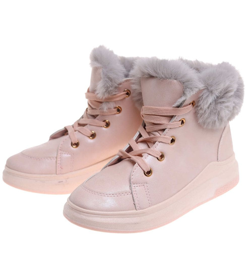 Ocieplane botki jak trampki Różowe /G11-2 16926 T199/