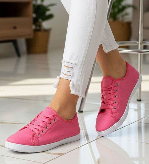 Sznurowane różowe trampki damskie /G2-2 14392 S191/