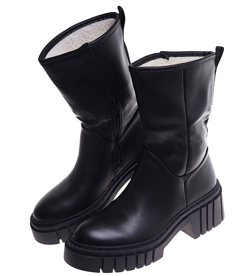Wysokie czarne botki damskie z ociepleniem /F3-3 18230 T313/