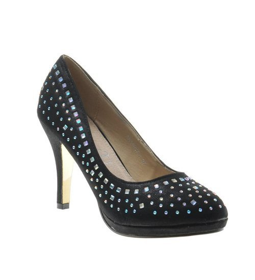 Czółenka na szpilce z cekinami CZARNE /G12-3 7580 S089/