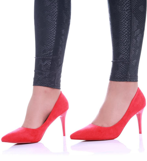 Czerwone czółenka szpilki z zamszu /A5-2 11791 T690/