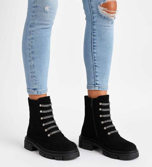 Botki trapery czarne zamszowe z suwakiem /A5-1 18169 T434/