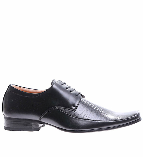 Czarne wiązane wizytowe półbuty pantofle /G1-1 17028 T135/