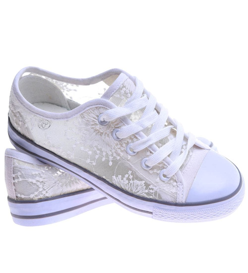 Ażurowe białe trampki dziewczęce /F7-2 17559 T141/