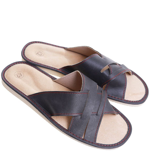 Szare skórzane kapcie klapki męskie /C2-1 3478 S196/