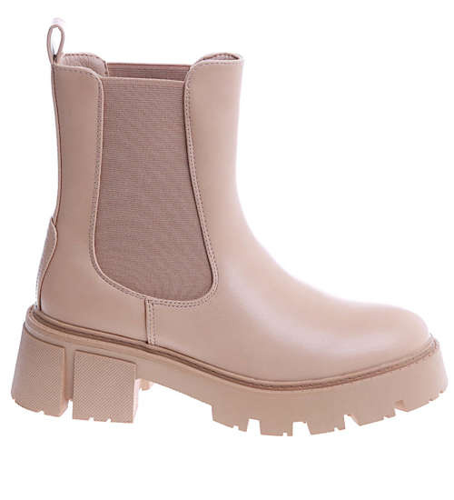 Wsuwane damskie botki sztyblety Khaki /A10-3 14832 S434/ Wsuwane damskie botki sztyblety Khaki /A10-3 14832 S434/