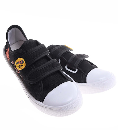 Czarne tenisówki chłopięce na rzepy z dinozaurem /E1-1 16857 T187/