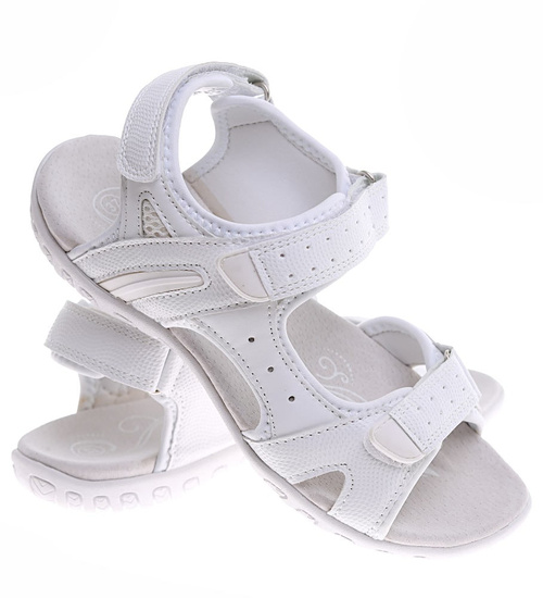 Białe sportowe sandały damskie na płaskim obcasie /E9-3 16467 T346/