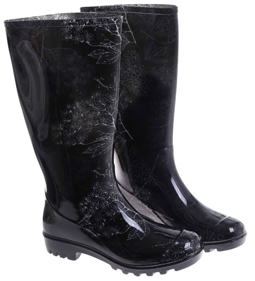 Kalosze damskie Czarne wysokie gumiaki z wzorem /G12-1 17780 T345/