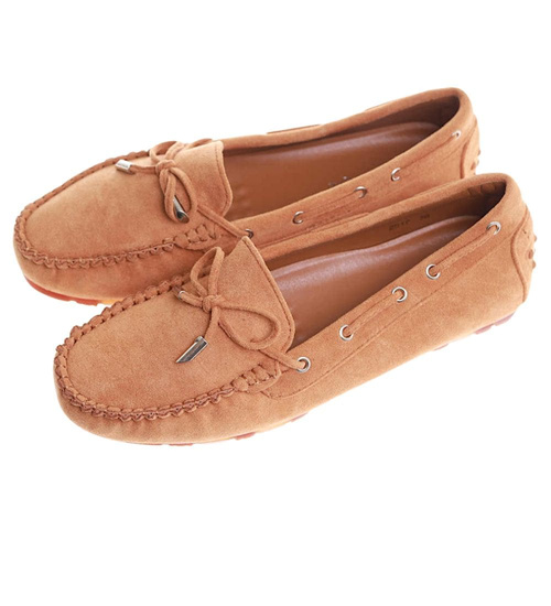 Karmelowe zamszowe półbuty mokasyny /E1-2 17540 W132/