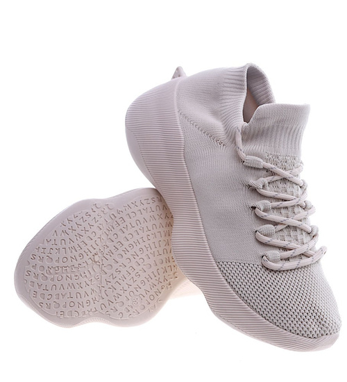 Beżowe buty sportowe na niskim koturnie i platformie /F5-2 13540 T236/