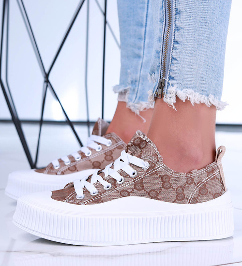 Sznurowane brązowe trampki damskie na platformie /C6-3 15680 T184/