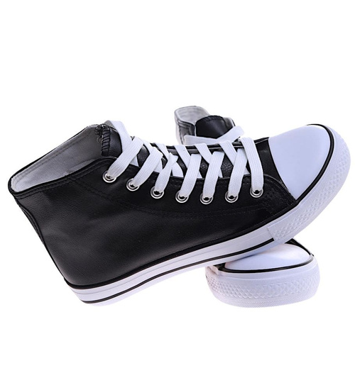 Wysokie czarno białe trampki damskie /H2 16719 G9-84/
