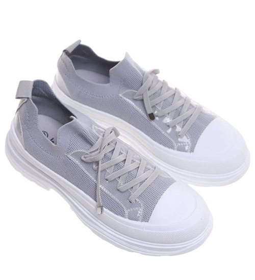 Szare trampki na platformie wsuwane /E10-3 18723 T7/