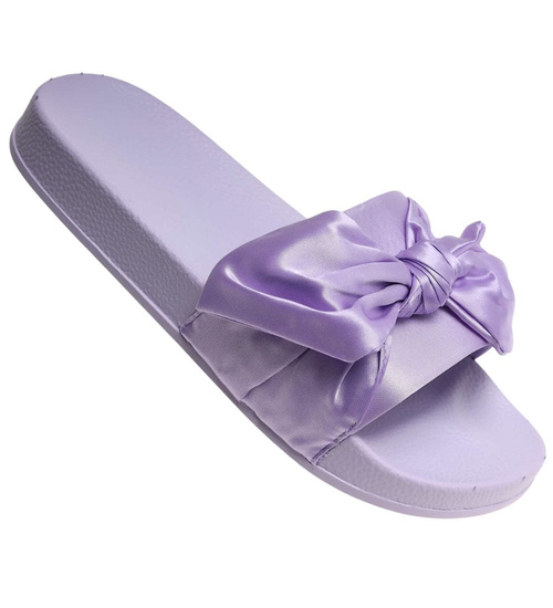Fioletowe klapki damskie z kokardą /E6-34196 S096/